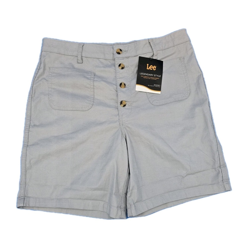 Lee Womens Relaxed Fit High Rise Button Fly Shorts Grey Size 16 Medium NEW
